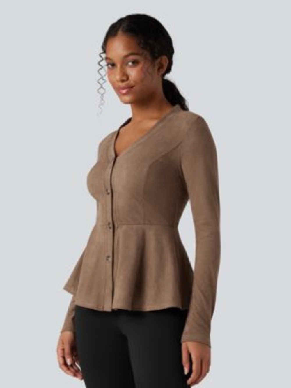 NWT Halara V-neck Long Sleeve Ruffle Hem Casual Suede Jacket M